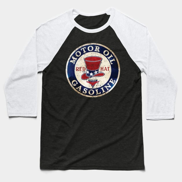 Red Hat Gasoline Baseball T-Shirt by MindsparkCreative